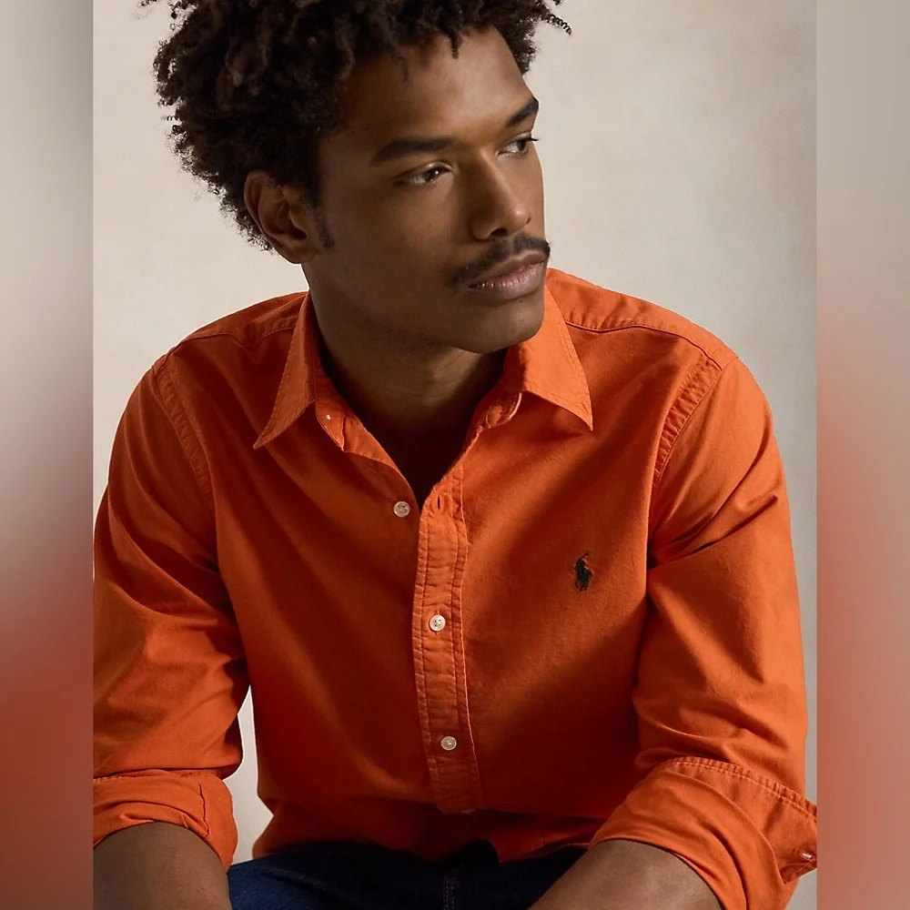 Ralph Lauren Classic Fit Garment-Dyed Oxford Shirt in College Orange XXL.